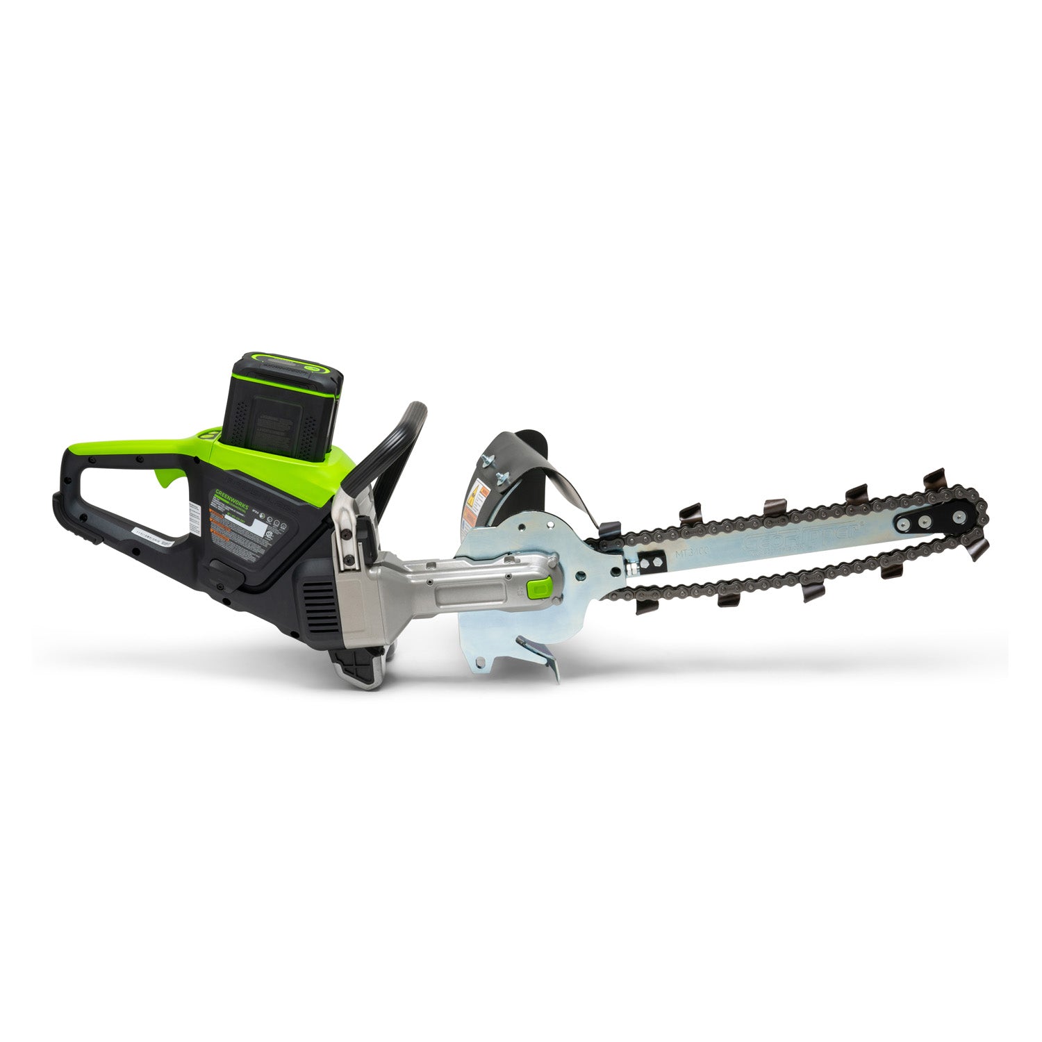 Side view of GeoRipper e/B 400 GW electric trencher showing bar and frame